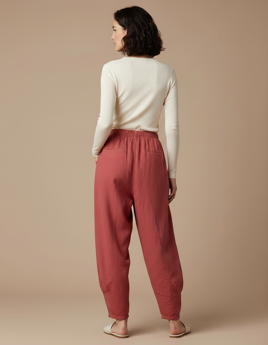 Pantalon Jupe Rouge Ample Coton Lin Vintage - vue 2