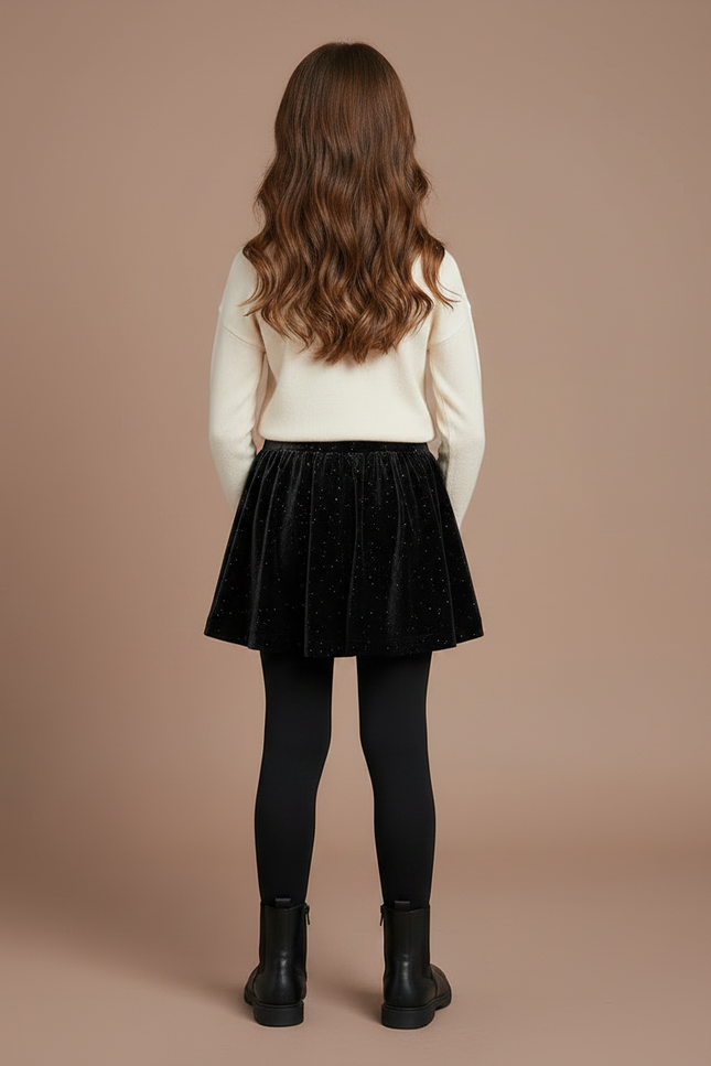 Pantalon Jupe Noir Velours Pailleté Fille Hiver - Maille - vue 2