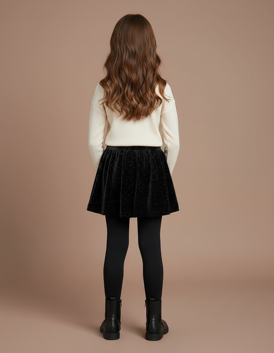 Pantalon Jupe Noir Velours Pailleté Fille Hiver - Maille - vue 2
