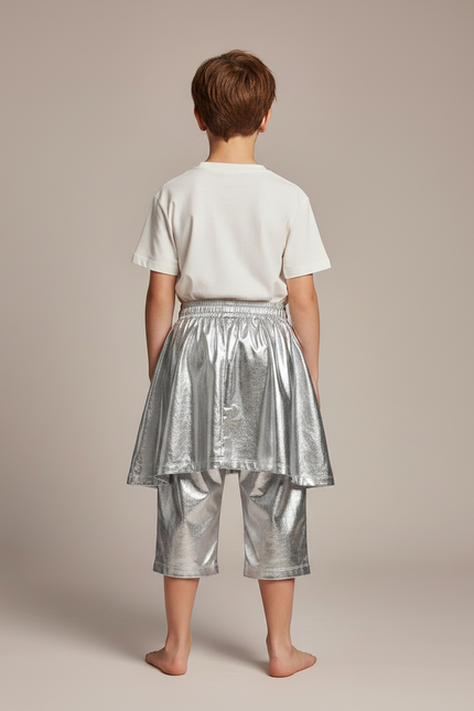Pantalon Jupe Argenté Brillant Ample Enfant Futuriste - Polyester - vue 2