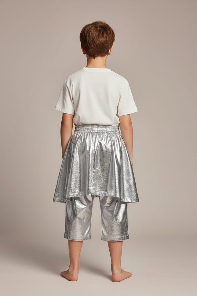 Pantalon Jupe Argenté Brillant Ample Enfant Futuriste - Polyester - vue 2