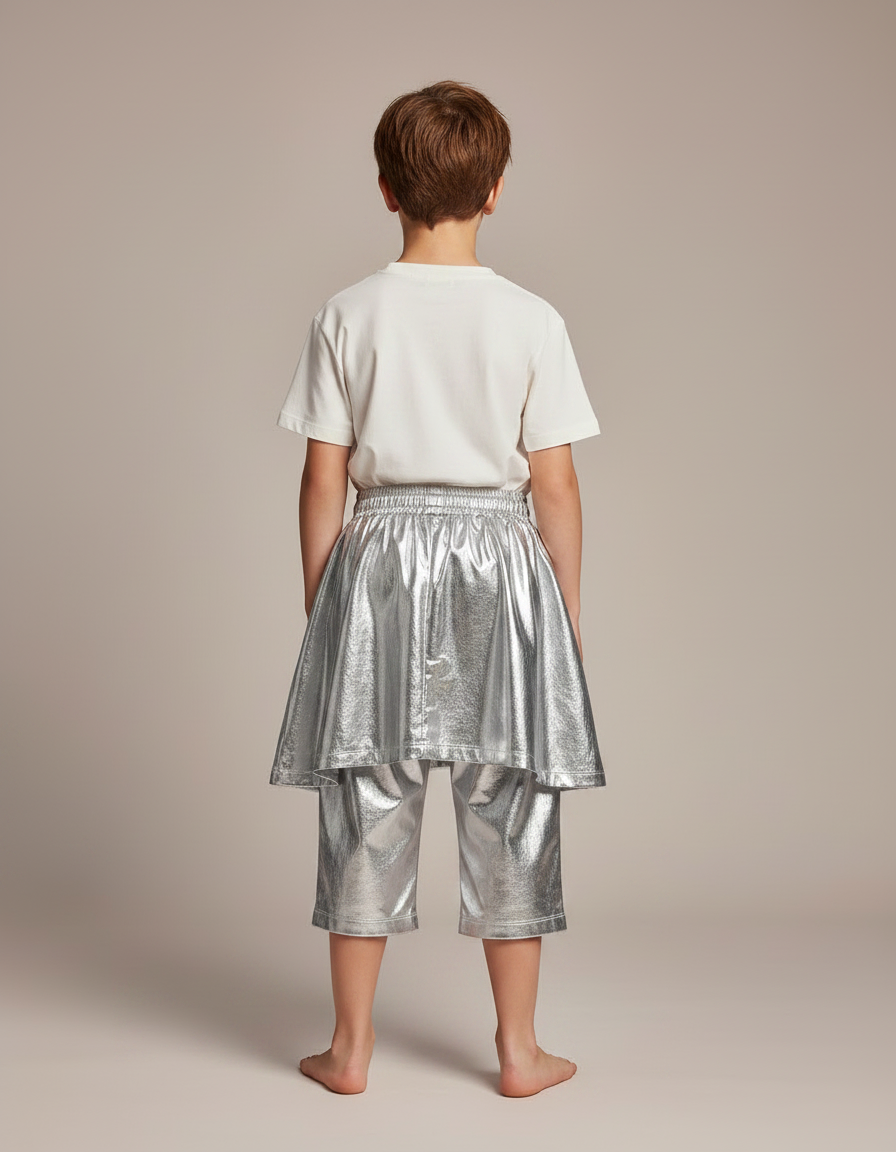 Pantalon Jupe Argenté Brillant Ample Enfant Futuriste - Polyester - vue 2