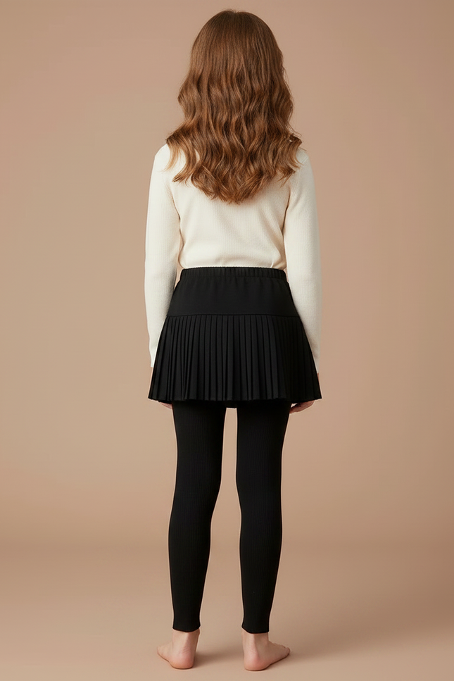 Pantalon Jupe Noir Plissé Coton Intégré Fille - Maille - vue 2