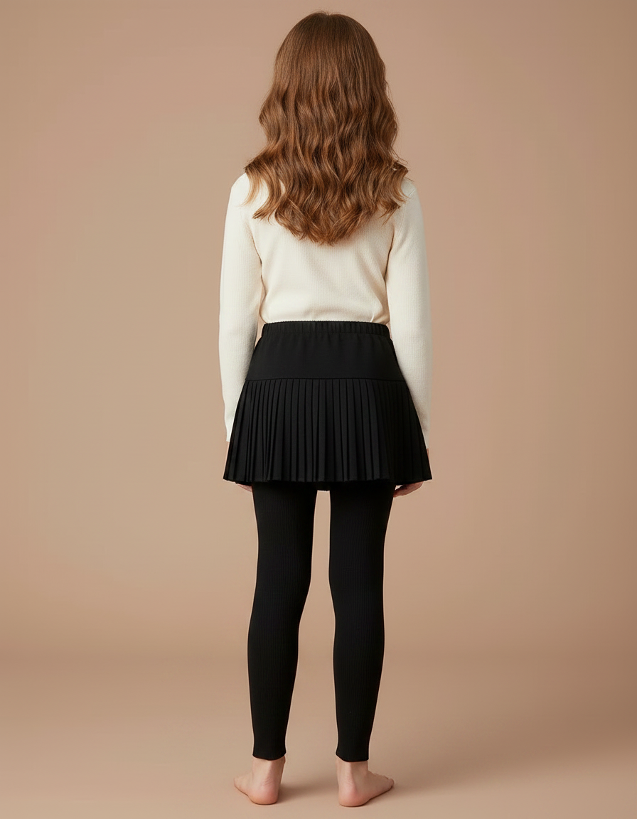 Pantalon Jupe Noir Plissé Coton Intégré Fille - Maille - vue 2