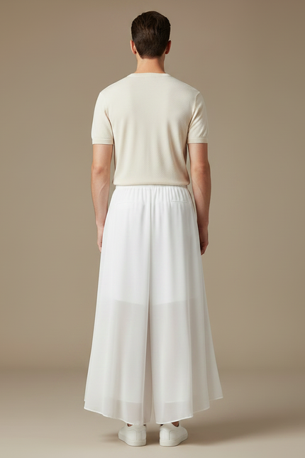 Pantalon Jupe Blanc Fluide Ample Élégant Décontracté - Polyester - vue 2