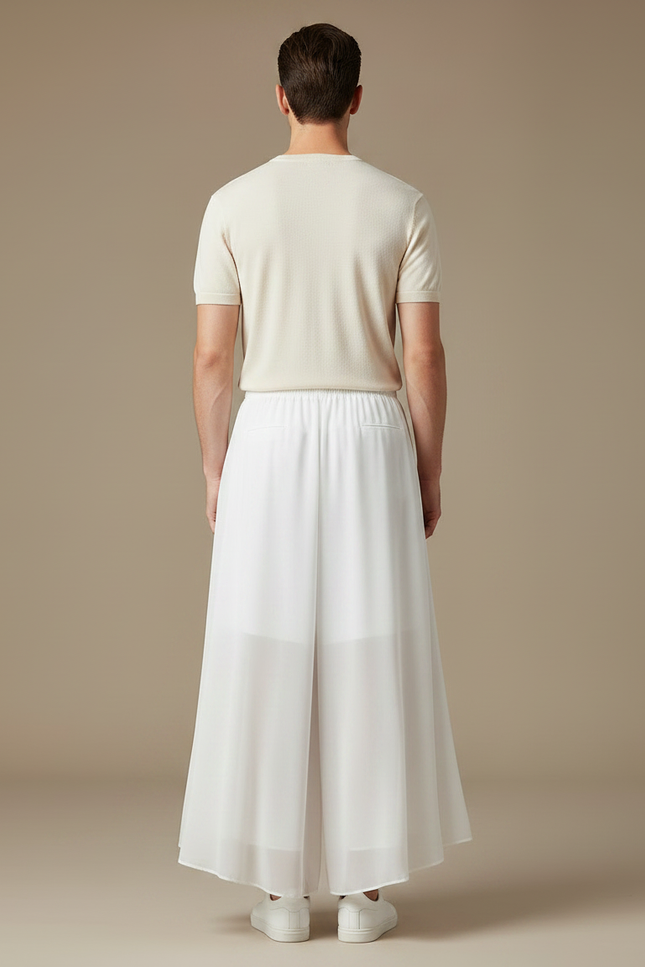 Pantalon Jupe Blanc Fluide Ample Élégant Décontracté - Polyester - vue 2