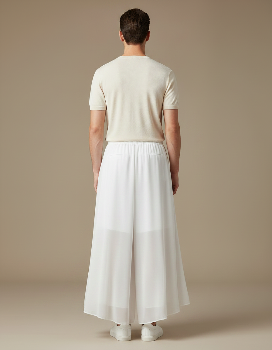 Pantalon Jupe Blanc Fluide Ample Élégant Décontracté - Polyester - vue 2