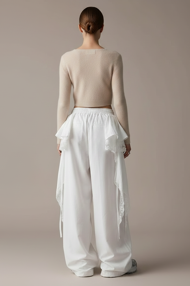 Pantalon Jupe Blanc Superposé Fluide Ample Décontracté Dentelle - Toile - vue 2