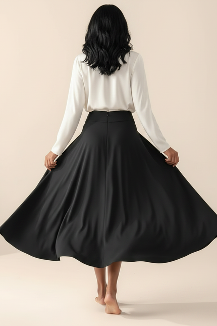 Pantalon Jupe Noir Long Fendu Fluide Élégant - Viscose - vue 2