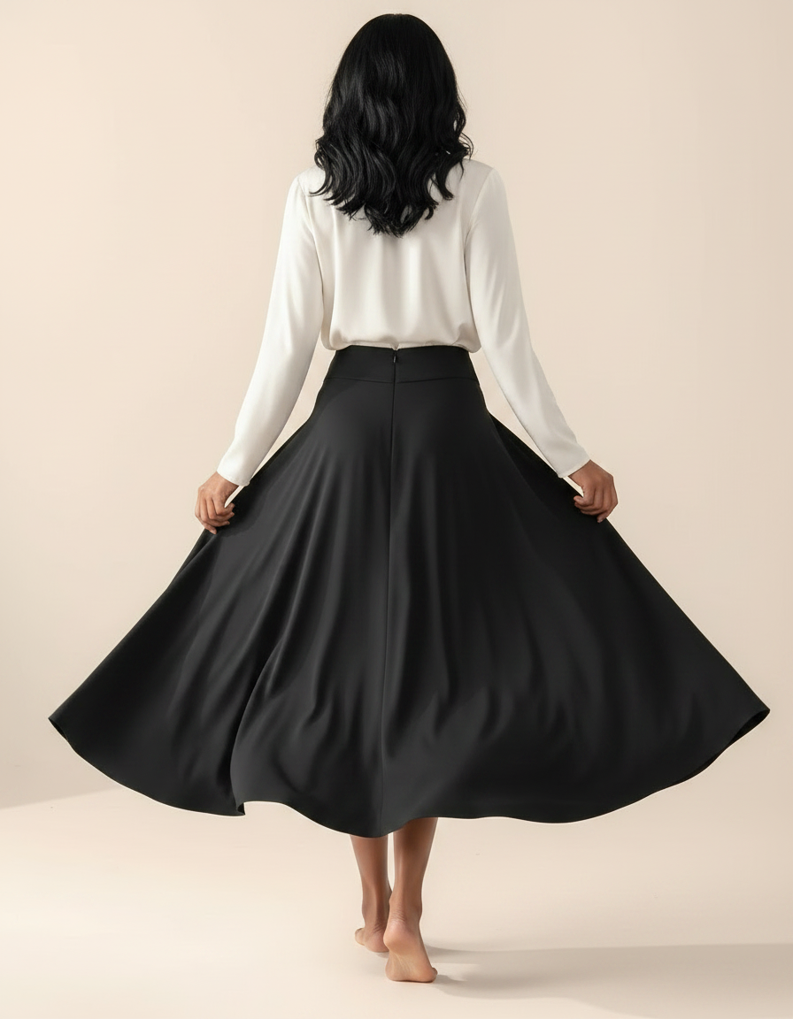 Pantalon Jupe Noir Long Fendu Fluide Élégant - Viscose - vue 2