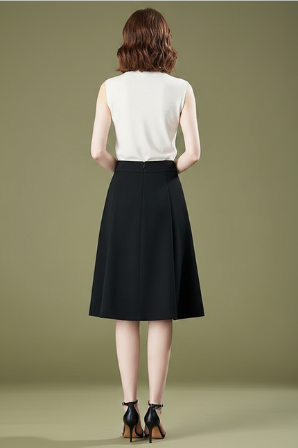 Pantalon Jupe Noir Boutons Plissé Élégant Décontracté - Polyester - vue 2