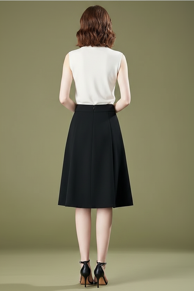 Pantalon Jupe Noir Boutons Plissé Élégant Décontracté - Polyester - vue 2