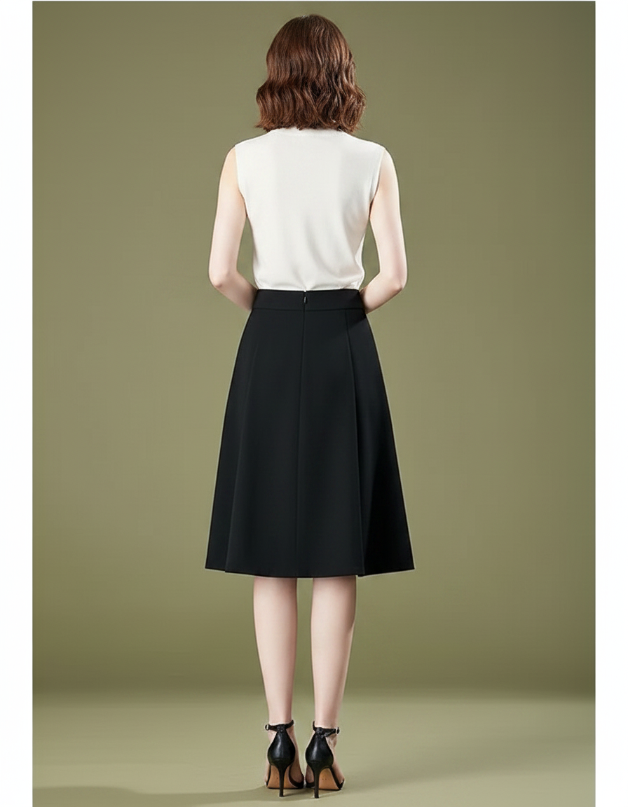 Pantalon Jupe Noir Boutons Plissé Élégant Décontracté - Polyester - vue 2