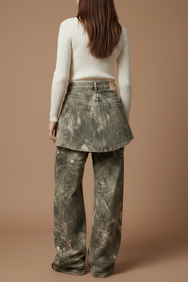 Pantalon Jupe Camouflage Ample Vintage Cargo - Kaki Jean - vue 2
