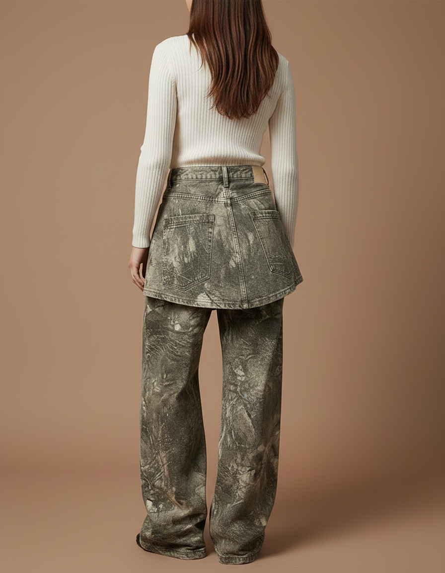 Pantalon Jupe Camouflage Ample Vintage Cargo - Kaki Jean - vue 2