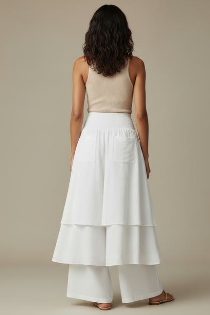 Pantalon Jupe Blanc Superposé Ample Fluide Décontracté - Lin - vue 2