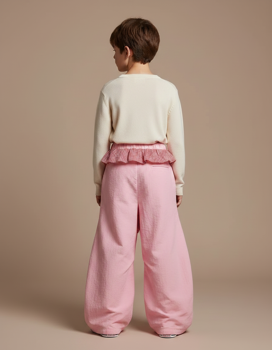 Pantalon Jupe Rose Ample Décontracté Plissé Enfant - Polyester - vue 2