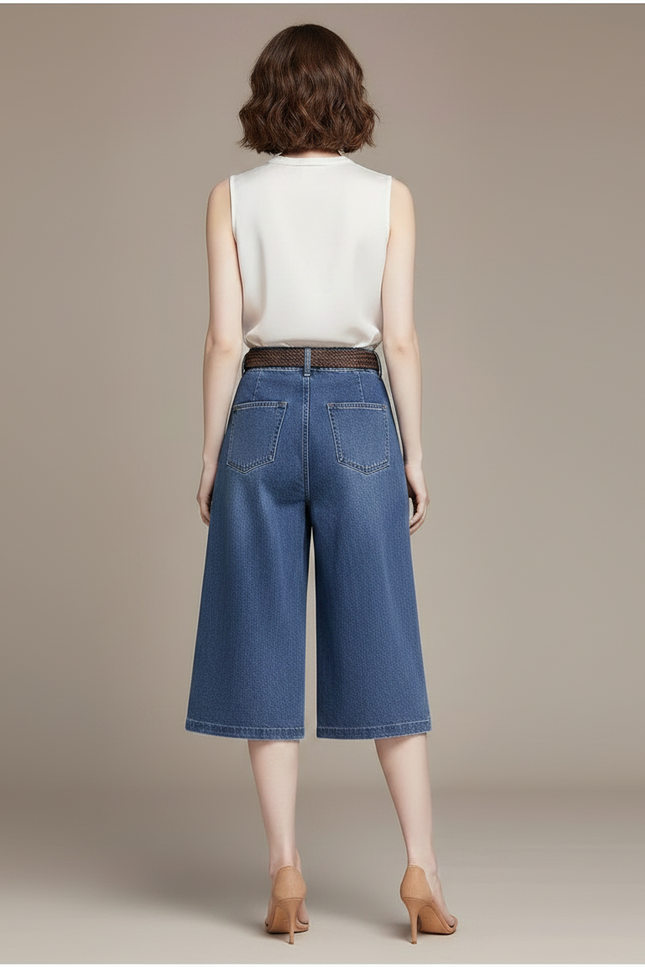 Pantalon Jupe Denim Bleu Mi-long Boutonné Décontracté - Jean - vue 2