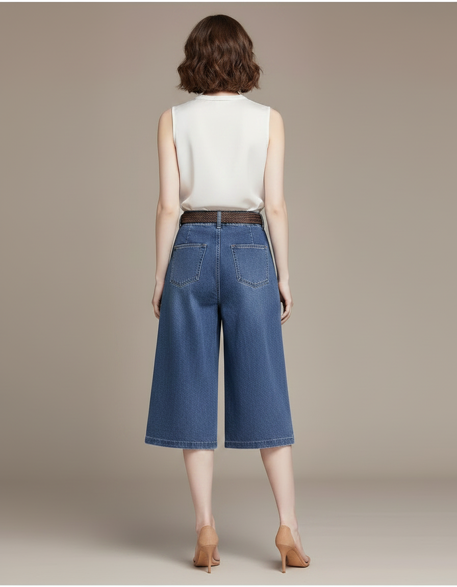 Pantalon Jupe Denim Bleu Mi-long Boutonné Décontracté - Jean - vue 2