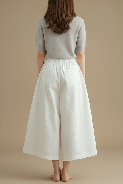 Pantalon Jupe Blanc Ample Coton Fluide Décontracté - vue 2