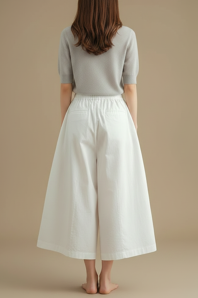 Pantalon Jupe Blanc Ample Coton Fluide Décontracté - vue 2