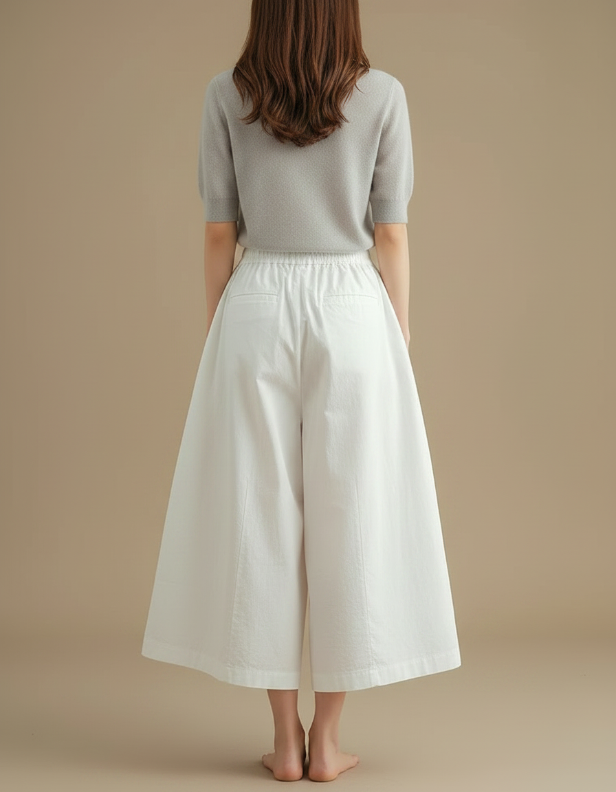 Pantalon Jupe Blanc Ample Coton Fluide Décontracté - vue 2