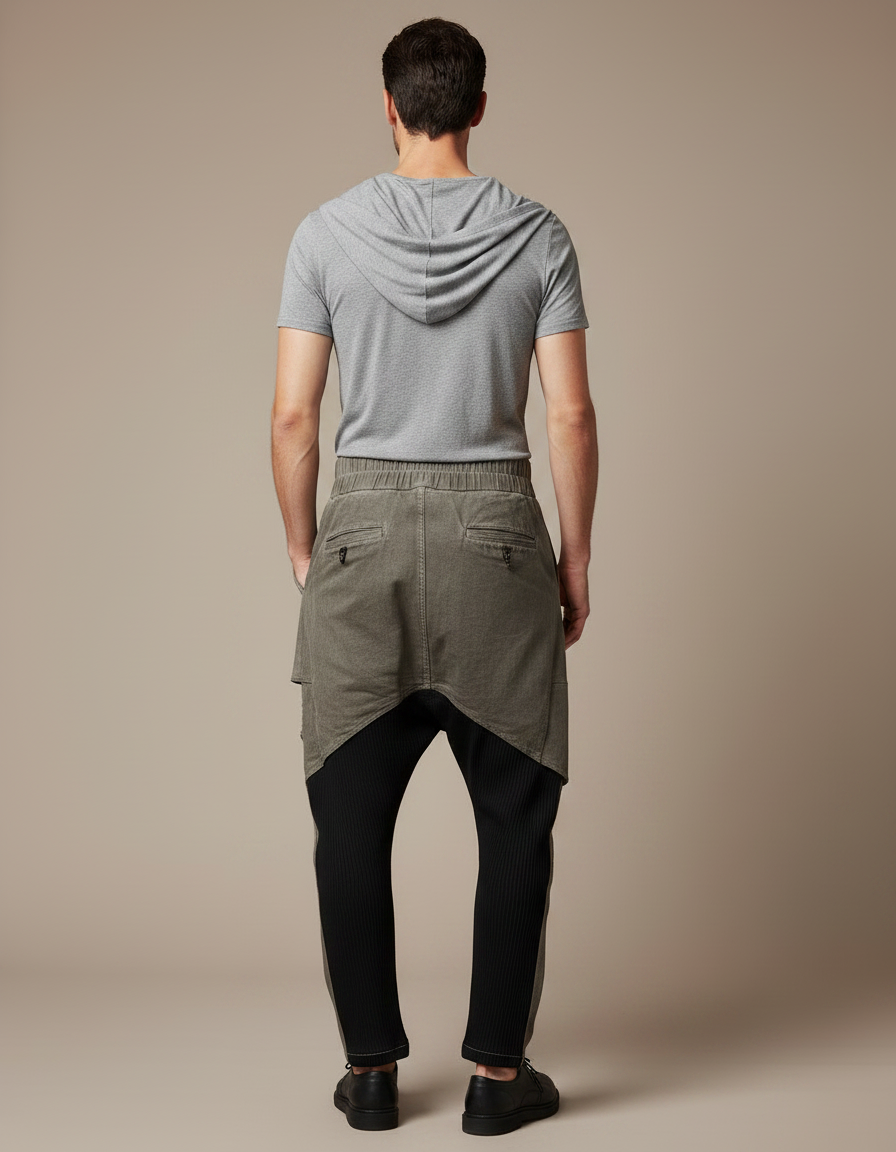 Pantalon Jupe Kaki Asymétrique Coton Cargo Homme - vue 2