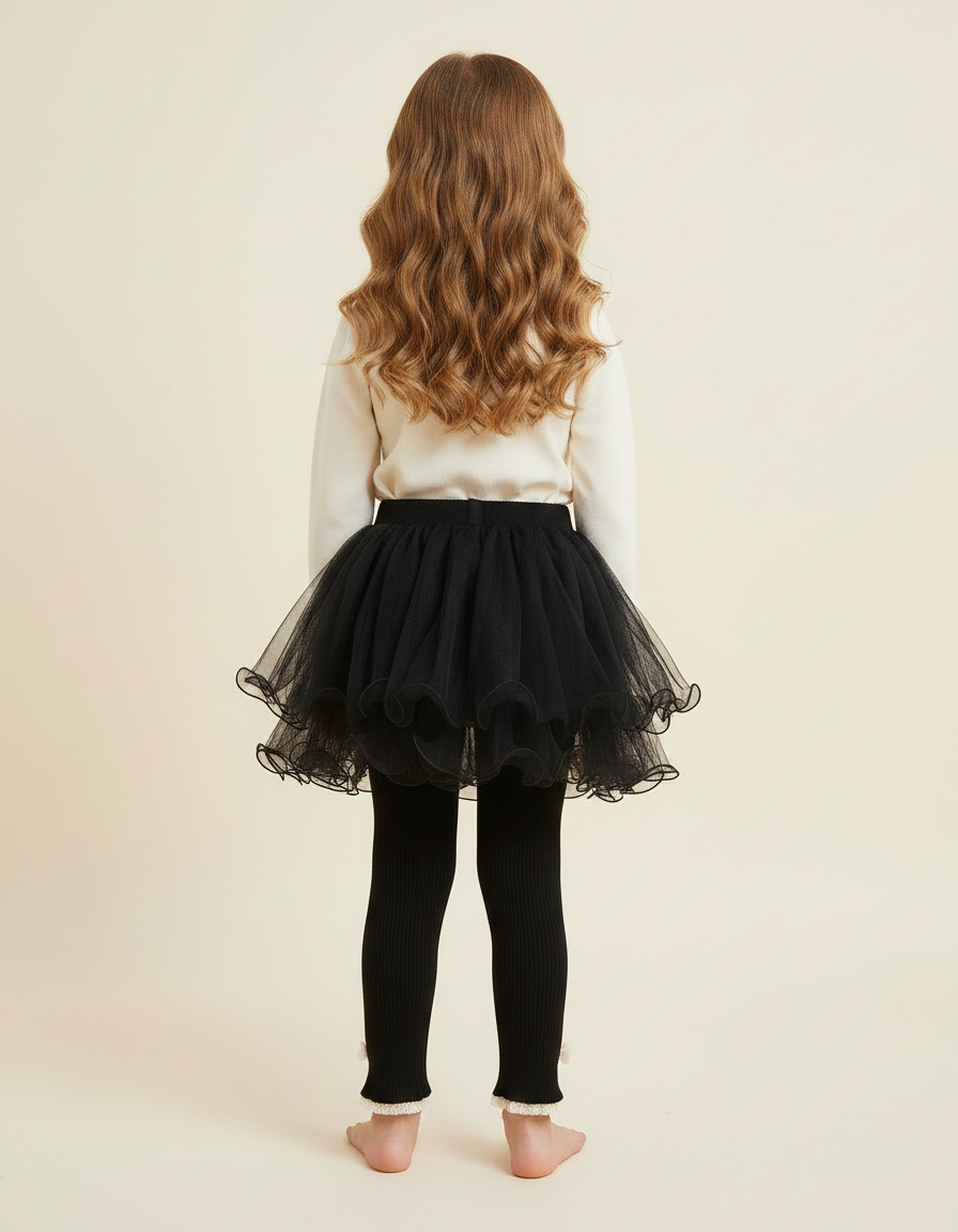 Pantalon Jupe Noir Tulle Ribbed Nœuds Fille - Maille - vue 2