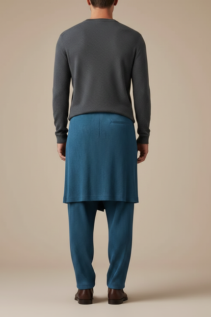 Pantalon Jupe Plissé Bleu Asymétrique Décontracté Homme - Polyester - vue 2