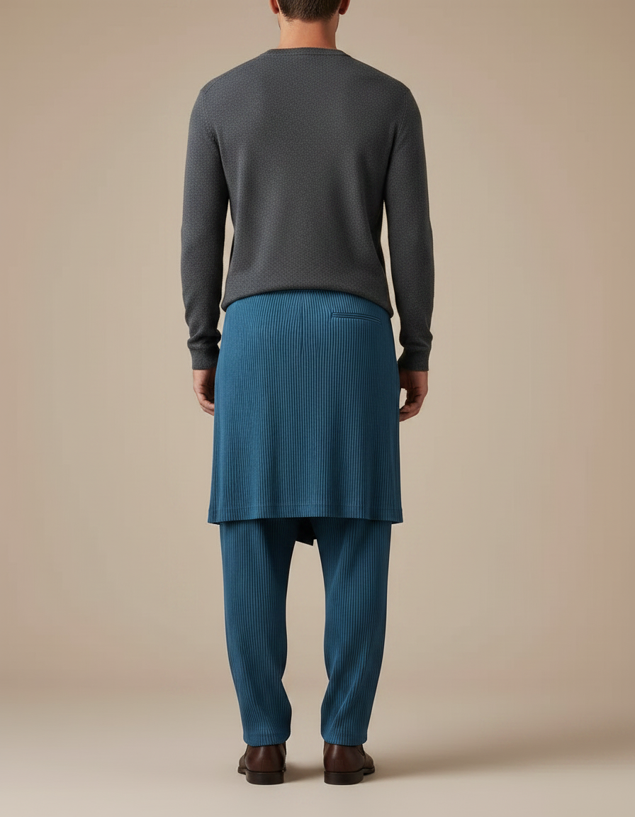 Pantalon Jupe Plissé Bleu Asymétrique Décontracté Homme - Polyester - vue 2