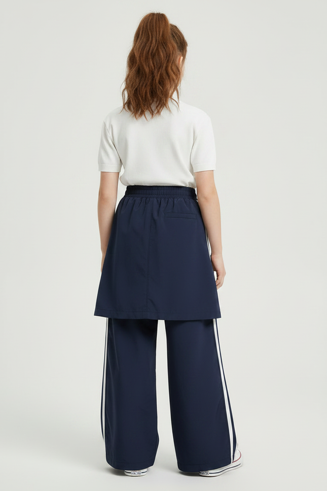 Pantalon Jupe Bleu Marine Rayures Blanches Sportif Ample - Polyester - vue 2