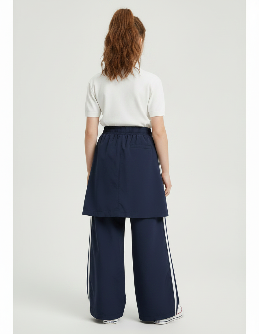 Pantalon Jupe Bleu Marine Rayures Blanches Sportif Ample - Polyester - vue 2