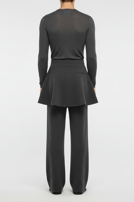 Pantalon Jupe Gris Maille Plissé Ample Moderne - vue 2