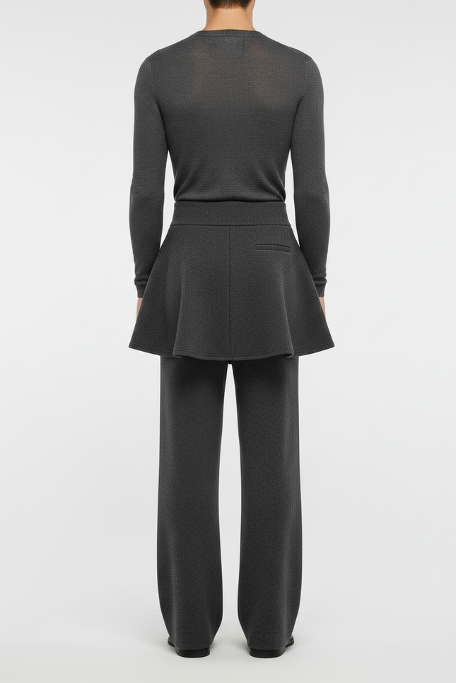 Pantalon Jupe Gris Maille Plissé Ample Moderne - vue 2