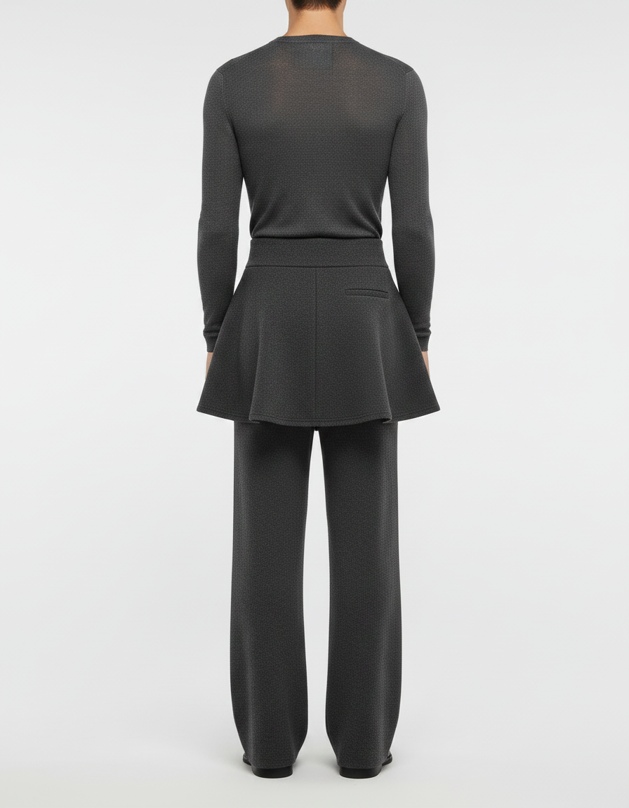 Pantalon Jupe Gris Maille Plissé Ample Moderne - vue 2