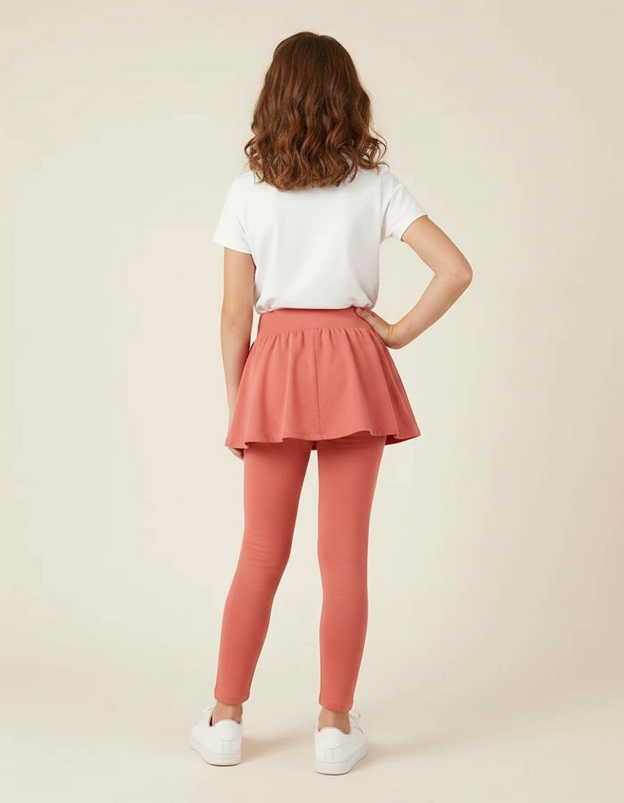 Pantalon Jupe Corail Coton Fille Intégré Confortable - Orange Molleton - vue 2