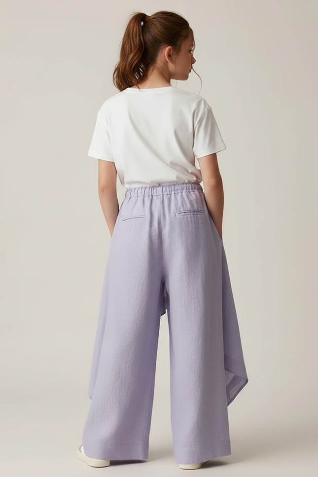 Pantalon Jupe Lavande Lin Ample Superposé Fille - Violet - vue 2