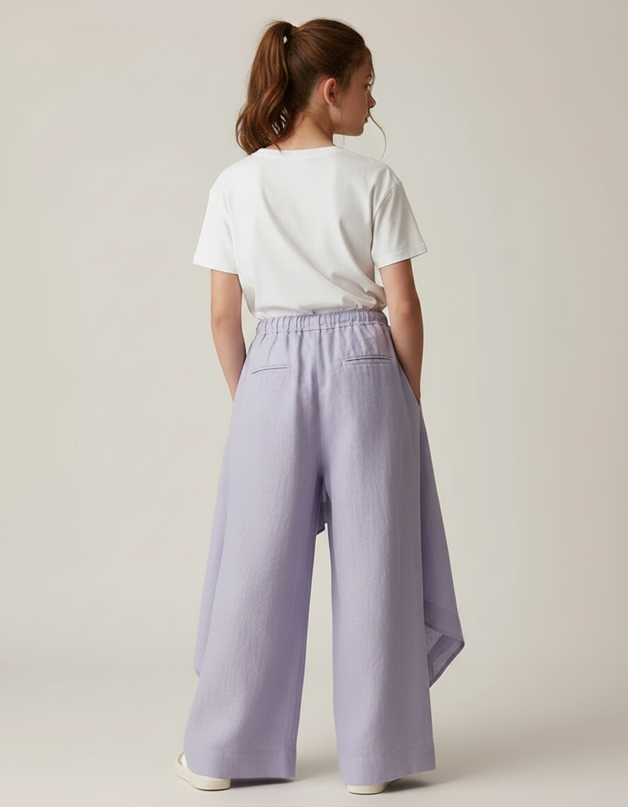 Pantalon Jupe Lavande Lin Ample Superposé Fille - Violet - vue 2