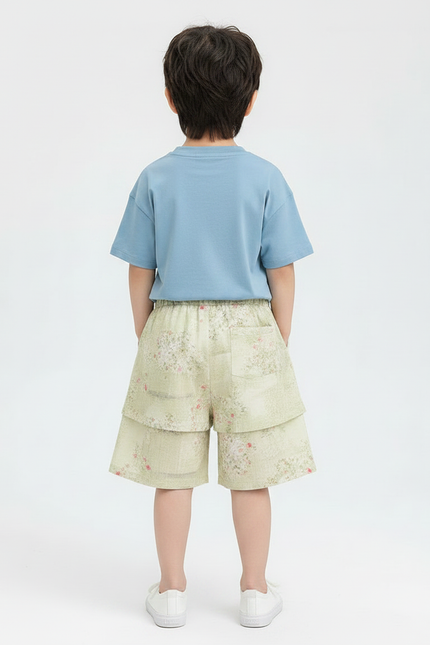 Pantalon Jupe Vert Floral Superposé Enfant Décontracté - Lin - vue 2