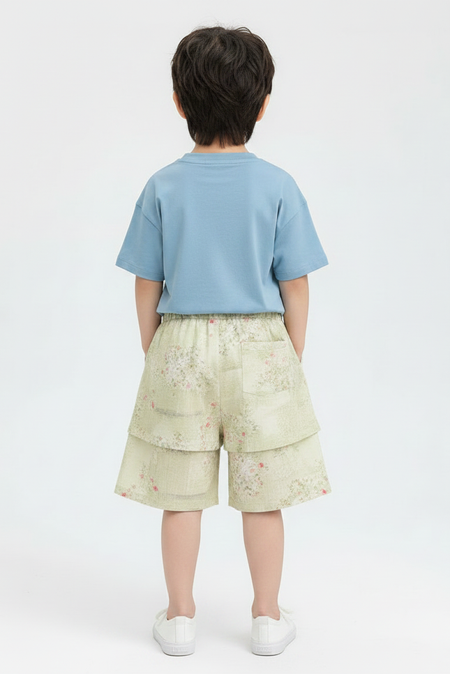 Pantalon Jupe Vert Floral Superposé Enfant Décontracté - Lin - vue 2