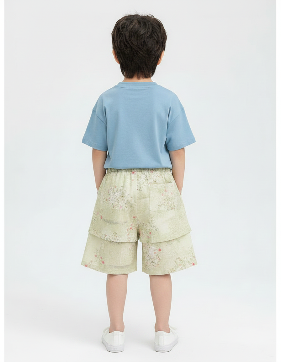 Pantalon Jupe Vert Floral Superposé Enfant Décontracté - Lin - vue 2