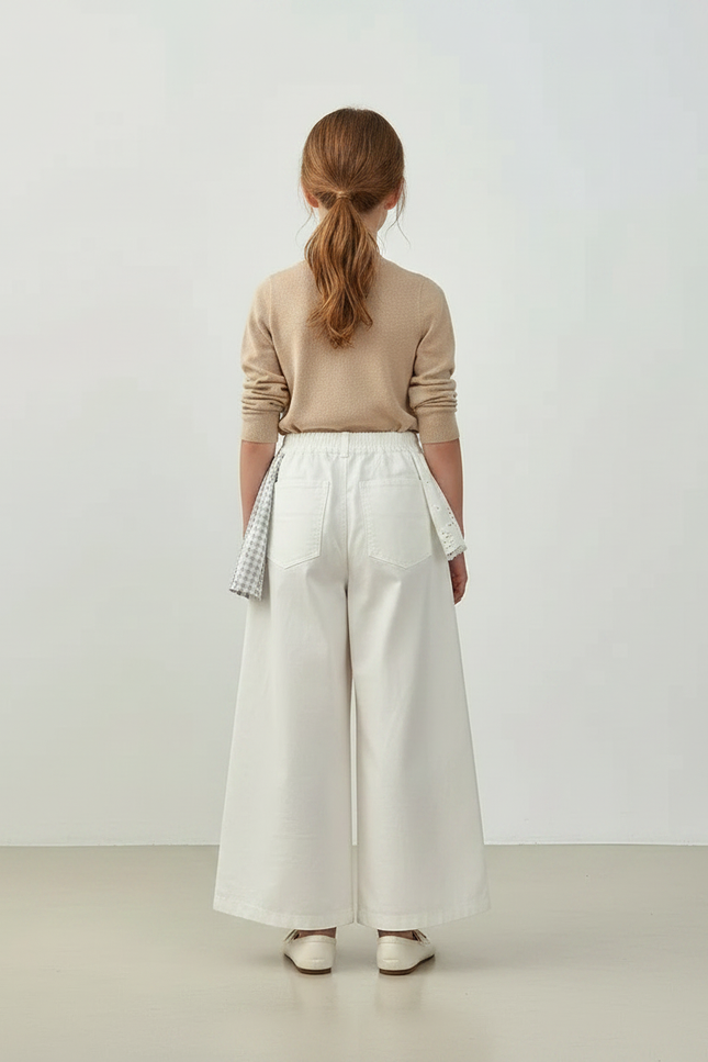 Pantalon Jupe Blanc Brodé Ample Décontracté Enfant - Toile - vue 2