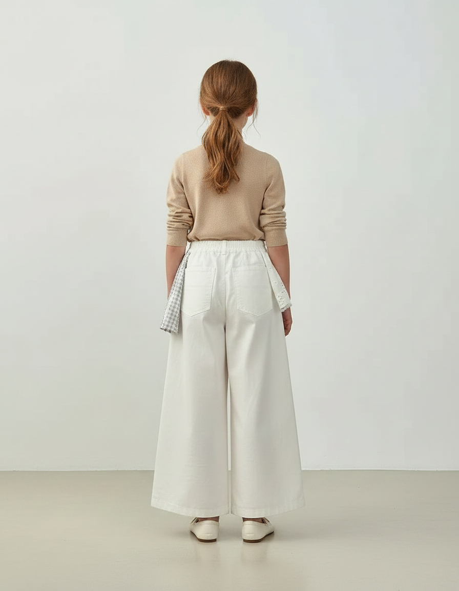 Pantalon Jupe Blanc Brodé Ample Décontracté Enfant - Toile - vue 2