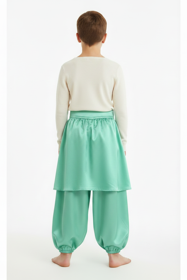 Pantalon Jupe Vert Satiné Ample Harem Enfant - vue 2