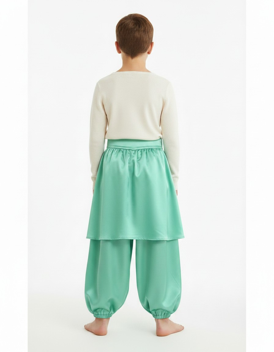 Pantalon Jupe Vert Satiné Ample Harem Enfant - vue 2