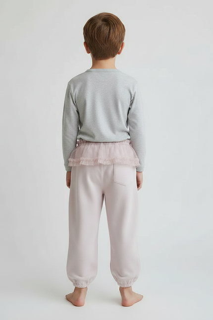 Pantalon Jupe Rose Pâle Volants Dentelle Enfant - Molleton - vue 2