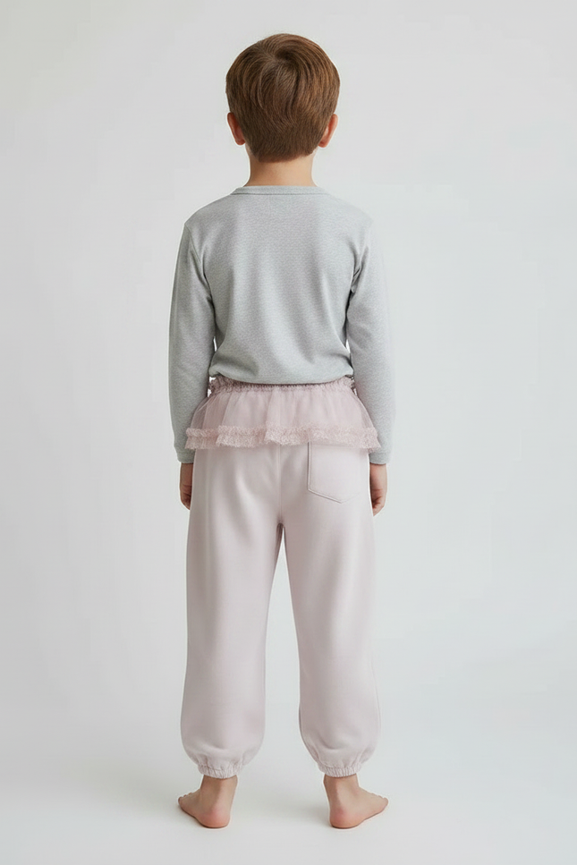 Pantalon Jupe Rose Pâle Volants Dentelle Enfant - Molleton - vue 2