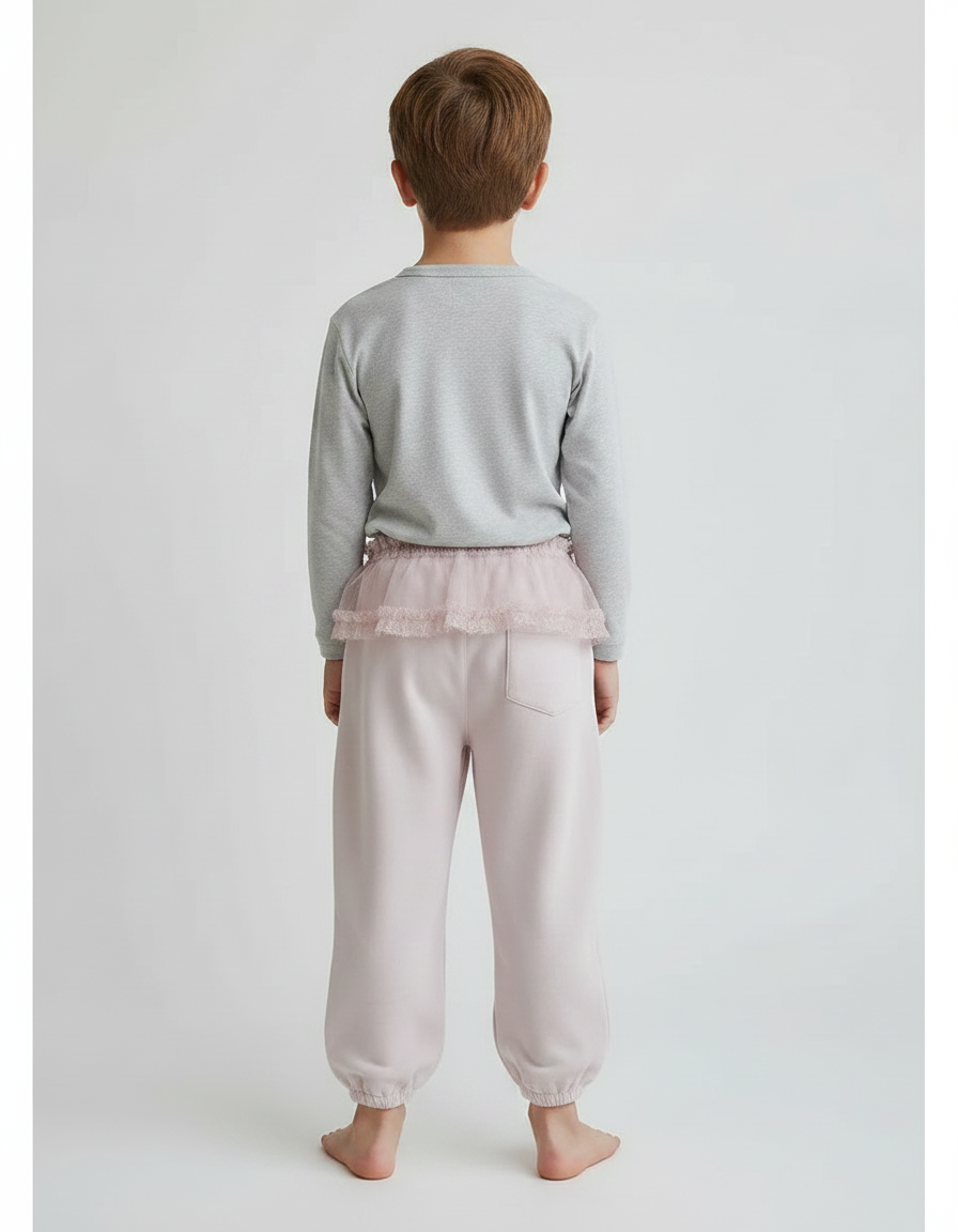 Pantalon Jupe Rose Pâle Volants Dentelle Enfant - Molleton - vue 2