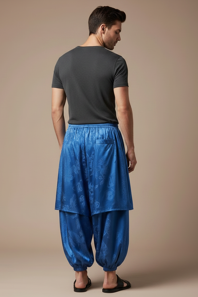 Pantalon Jupe Bleu Dragon Satiné Ample Harem - vue 2