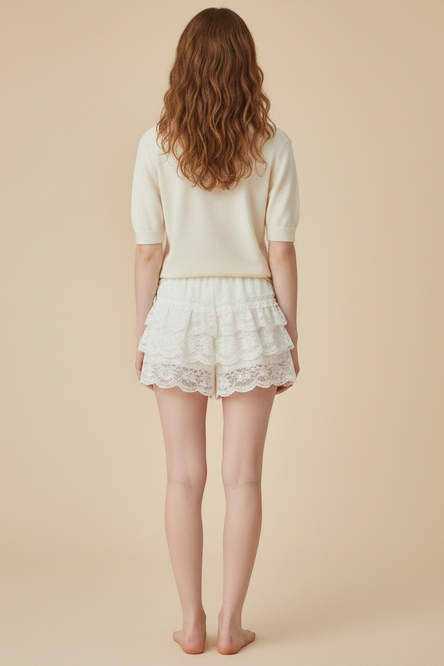 Pantalon Jupe Blanc Dentelle Volants Nœuds Lolita - Polyester - vue 2